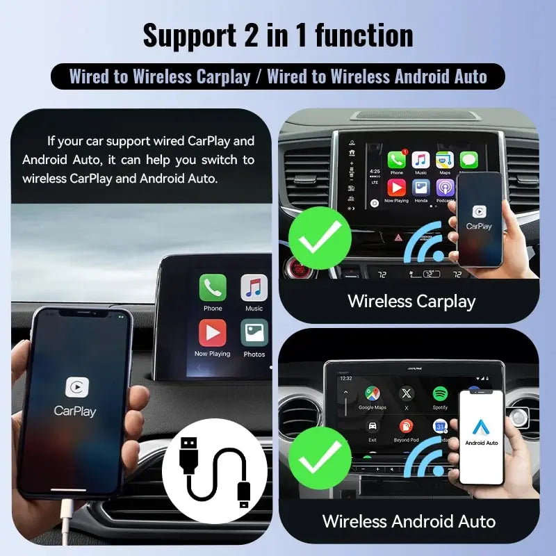 Xuda Smart Mini Box Wireless Bluetooth CarPlay Android Auto Compacto USB Para Todos Os Modelos De Carros